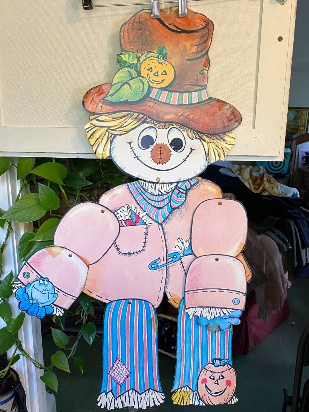 LOT 8 Vintage Halloween Die Cut Paper Decoration Loomco Eureka Jointed Scarecrow